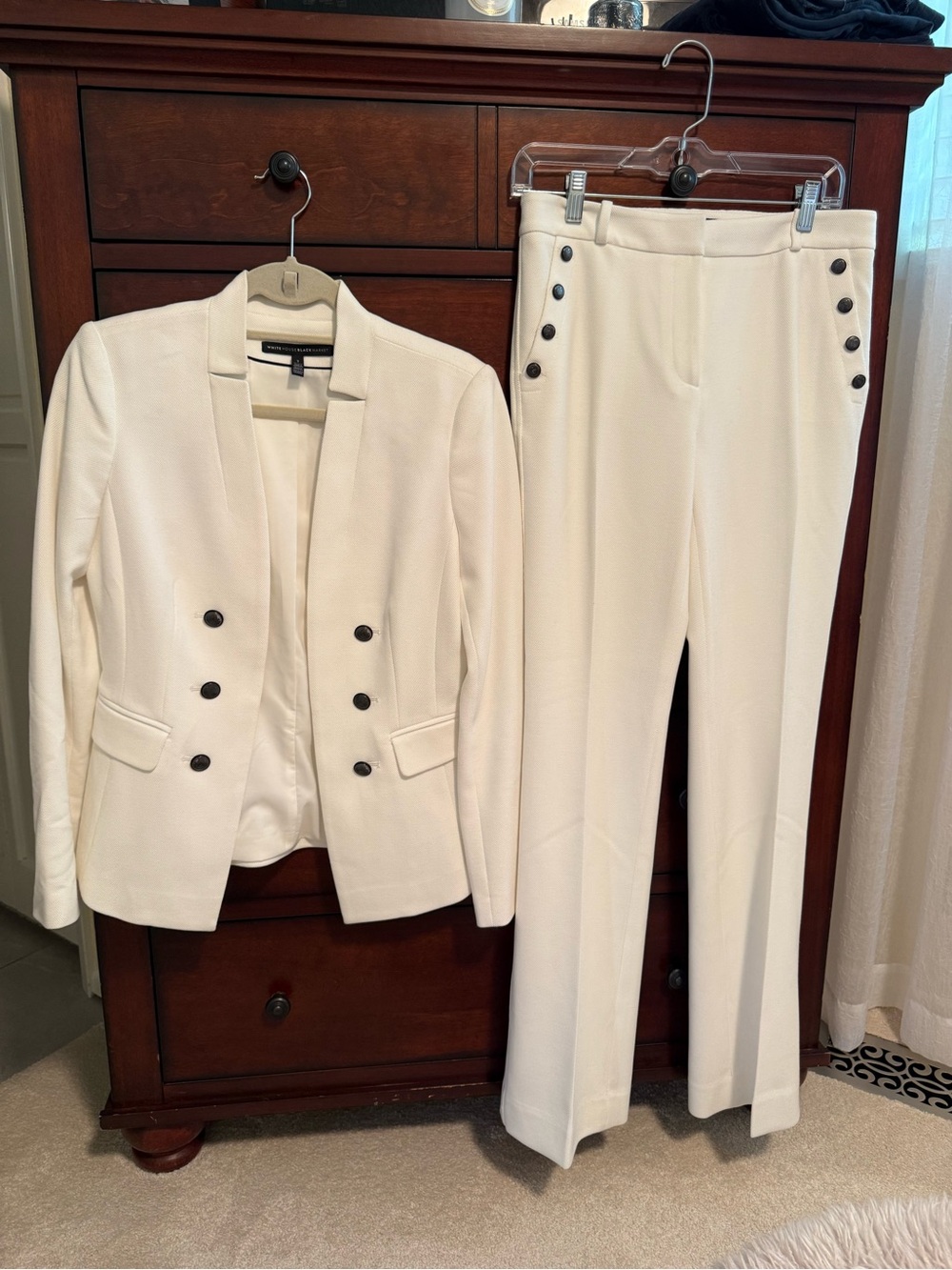 White House Black Market Cream Double-Breasted Blazer & Trousers Set